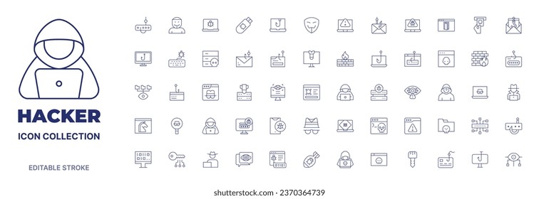 Hacker icon collection. Thin line icon. Editable stroke. Editable stroke. Hacker icons for web and mobile app.