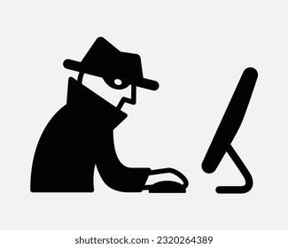 Hacker Icon. Crime Criminal Hacking Hack Thief Web Cyber Security Spy Steal. Black White Sign Symbol Illustration Artwork Graphic Clipart EPS Vector