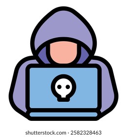 Hacker Icon Cybersecurity and Coding in Flat Line Color Style.