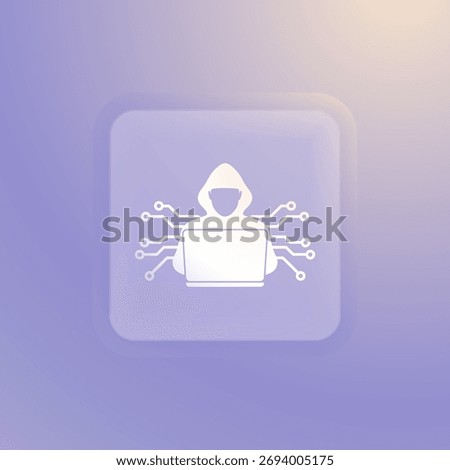 Hacker icon – cybersecurity threat, data breach, anonymous figure, cybercrime, internet hacking, and digital security concept in black vector illustration