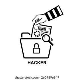 Hacker icon. Data stealing. Data leak. Phishing icon. Cyber criminals phishing stealing  isolated on background vector illustration.