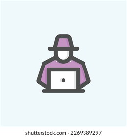  hacker icon, isolated internet colored outline icon in light blue background, perfect for website, blog, logo, graphic design, social media, UI, mobile app