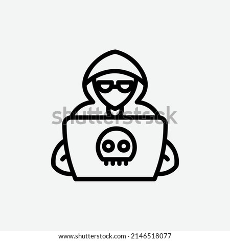  hacker icon, isolated security outline icon in light grey background, perfect for website, blog, logo, graphic design, social media, UI, mobile app
