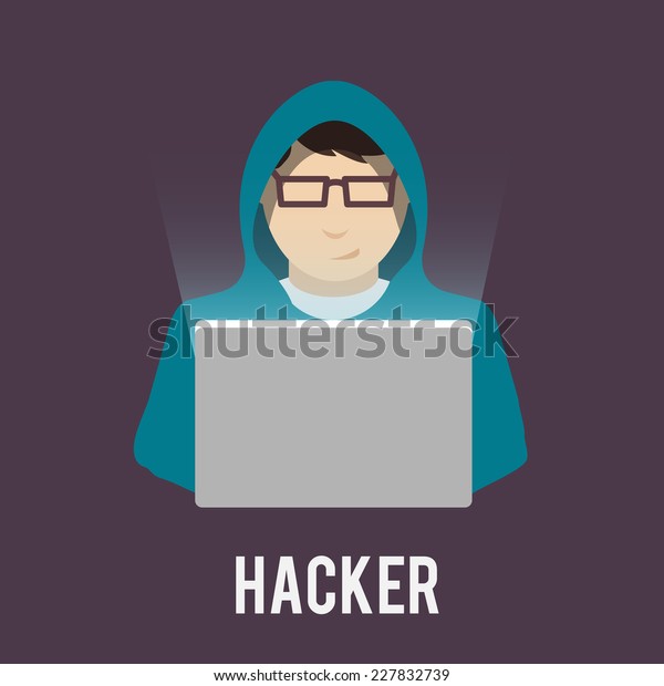 Hacker Icon Man Hoody Laptop Flat Stock Vector Royalty Free 227832739