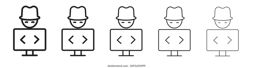 Icono de hacker. serie de iconos vectoriales de estilo de contorno moderno