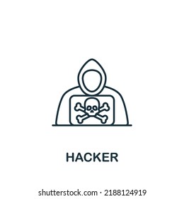 Icono de hacker. Línea simple monocroma Icono de cibercrimen para plantillas, diseño web e infografías