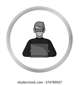 Hacker icon in monochrome style isolated on white background. Crime symbol stock vector illustration.