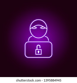 Hacker, hacker  icon in neon style. Can be used for web, logo, mobile app, UI, UX 