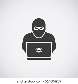 Hacker Icon. Ninja With The Laptop