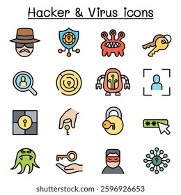 Hacker icon set in colorline style