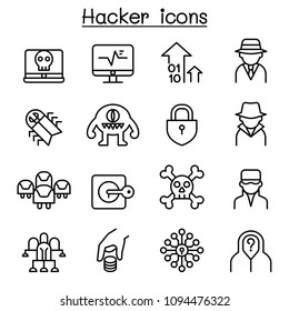 Hacker icon set in thin line style