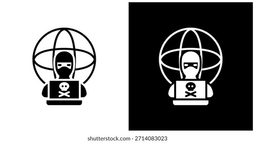 Hacker Icon Set In White And Black Background