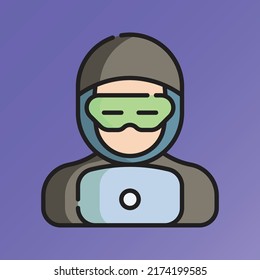Hacker Icon Vector Illustration. Flat Outline Cartoon. Cyber Security Icon Concept Isolated Premium Vector