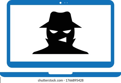 Icono de hacker.hacker con máscara en la pantalla del portátil. ilustración vectorial 