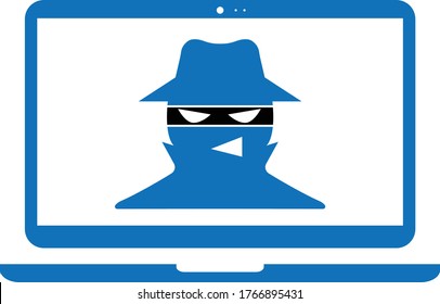 Hacker icon.hacker in Maske auf Laptop-Bildschirm. Vektorgrafik 