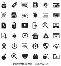 Hacker-Symbole. Schwarzes Flachdesign. Vektorgrafik.