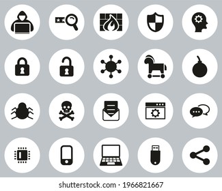 Hacker Icons Black And White Flat Design Circle Set Big