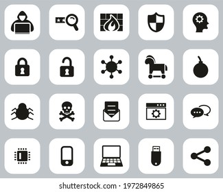 Hacker Icons. Black And White Flat Design Set