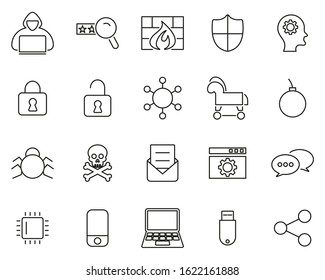 Hacker Icons Black & White Thin Line Set 