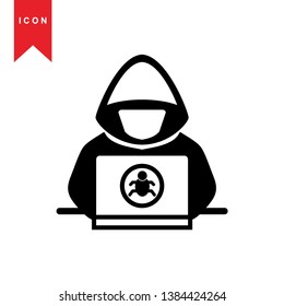 Hacker icons with bug virus crack worm spam isolated vector illustration - Vector

