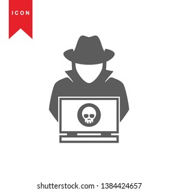 Hacker icons with bug virus crack worm spam isolated vector illustration - Vector
