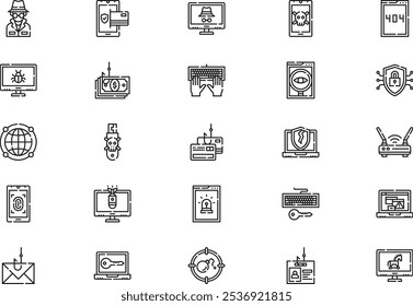 La colección de iconos de hackers es una Ilustración vectorial con trazo editable.