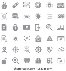 Hacker Icons. Gray Flat Design. Vector Illustration.