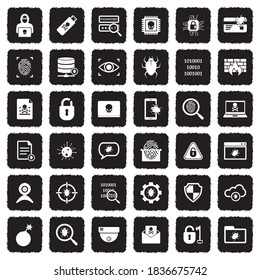 Hacker Icons. Grunge Black Flat Design. Vector Illustration.