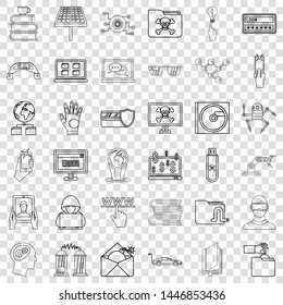 Hacker icons set. Outline style of 36 hacker vector icons for web for any design