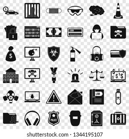 Hacker icons set. Simple style of 36 hacker vector icons for web for any design