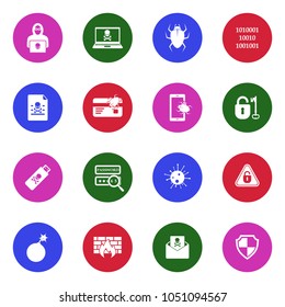 Hacker Icons. White Flat Design In Circle. Vector Illustration. 