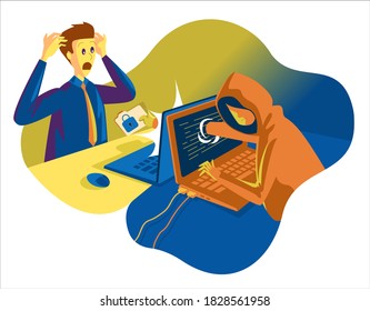 Hacker Illustration, a Person Hacking into Someone Computer and Break into the Security.