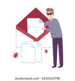 Hacker Infected Emails by Viruses, Cyber Internet Security, Computer Attack Vector Illustration
