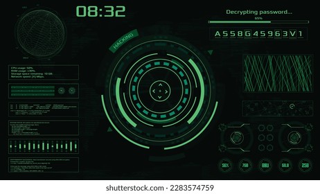 Hacker interface screen. Code window high tech UI. Vector password hacking HUD. 
