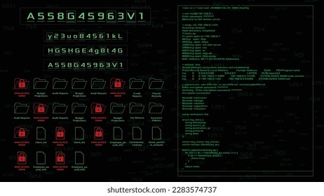 Hacker interface screen. Cyber crime UI. Vector HUD props.