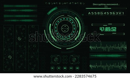 Hacker interface screen. Hacking high tech UI with timer. Vector password hacking HUD. 
