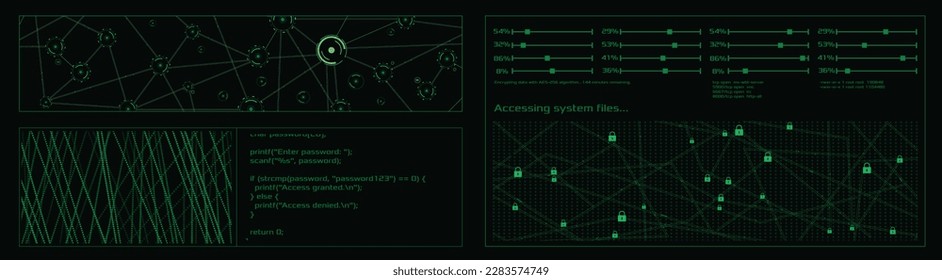 Pantalla de interfaz Hacker. Interfaz de usuario de alta tecnología. Vector HUD. 