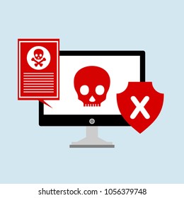 Hacker internet computer security technology flat concept. Hacker activity computer.Alert notification on laptop computer vector, malware concept, spam data, insecure connection, virus