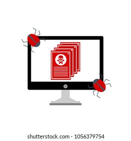 Hacker internet computer security technology flat concept. Hacker activity computer.Alert notification on laptop computer vector, malware concept, spam data, insecure connection, virus