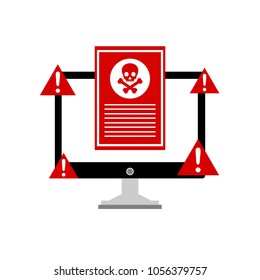 Hacker internet computer security technology flat concept. Hacker activity computer.Alert notification on laptop computer vector, malware concept, spam data, insecure connection, virus