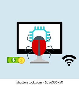 Hacker internet computer security technology flat concept. Hacker activity computer.Alert notification on laptop computer vector, malware concept, spam data, fraud internet error, insecure connection,