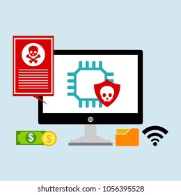 Hacker internet computer security technology flat concept. Hacker activity computer.Alert notification on laptop computer vector, malware concept, spam data, fraud internet error, insecure connection,