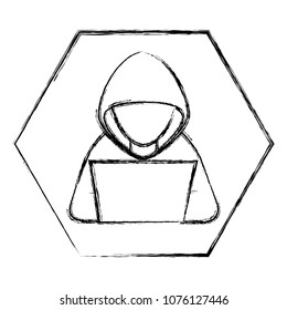hacker with laptop character