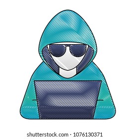 hacker with laptop character