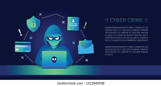 Hacker With Laptop Computer Stealing Confidential Data, Personal Information And Credit Card Detail. Hacking Concept.