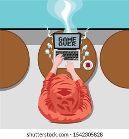 Hacker with laptop computer stealing confidential data, personal information, credit card. Internet phishing concept. Can be used for printing on T-shirts, flyers and stuff. Vector illustration for we