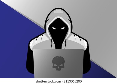 Hacker with laptop computer stealing confidential data, personal information, credit card. Internet phishing concept