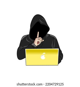 Hacker with laptop computer stealing confidential data, personal information, credit card. Internet phishing concept.