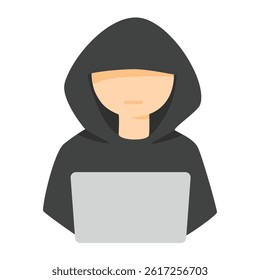 Hacker with laptop computer stealing confidential data, hacking