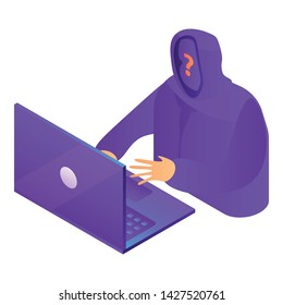 Hacker laptop icon. Isometric of hacker laptop vector icon for web design isolated on white background